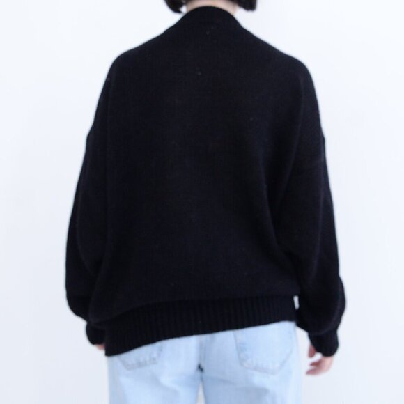 Vintage St Michael Black w Embroidered Floral Knit Mockneck Sweater L - Picture 3 of 12
